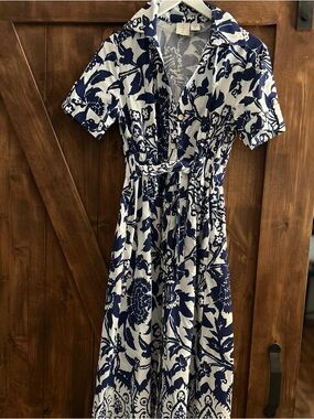 Joie Navy and White Floral Midi Dress